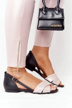 Sandały Płaskie>Maciejka Skórzane Metaliczne Sandały 04614-15 Różowo-Czarne