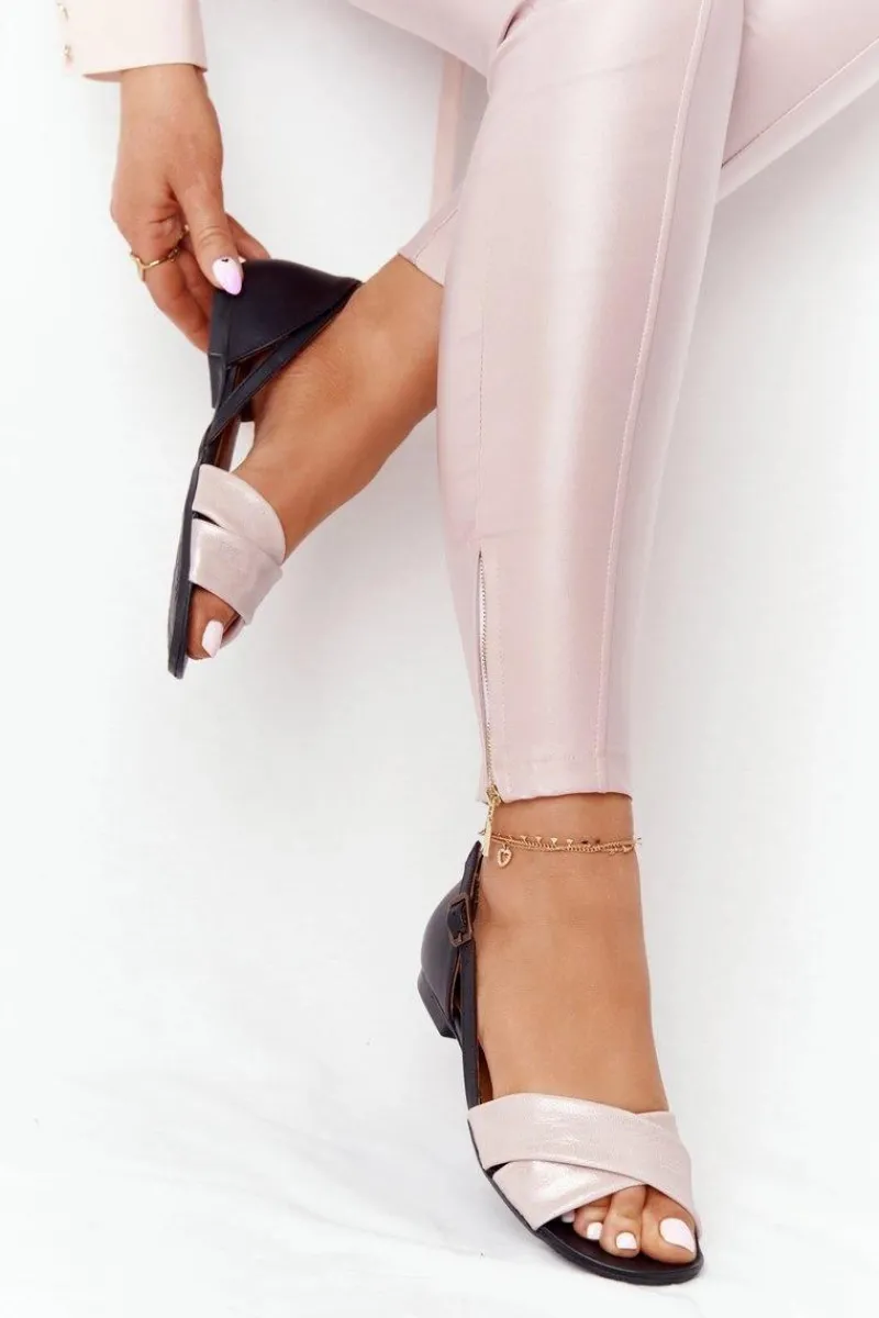 Sandały Płaskie>Maciejka Skórzane Metaliczne Sandały 04614-15 Różowo-Czarne