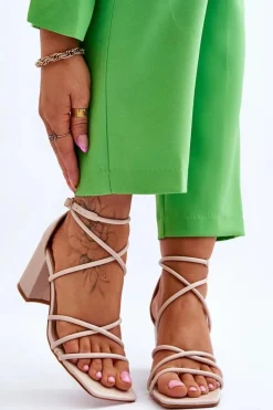 Sandały Na Obcasie>Boto Skórzane Modne Damskie Sandały Na Obcasie Beżowe Primma