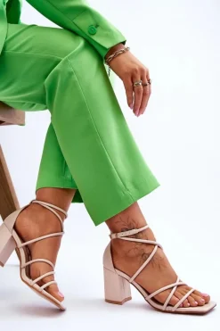 Sandały Na Obcasie>Boto Skórzane Modne Damskie Sandały Na Obcasie Beżowe Primma