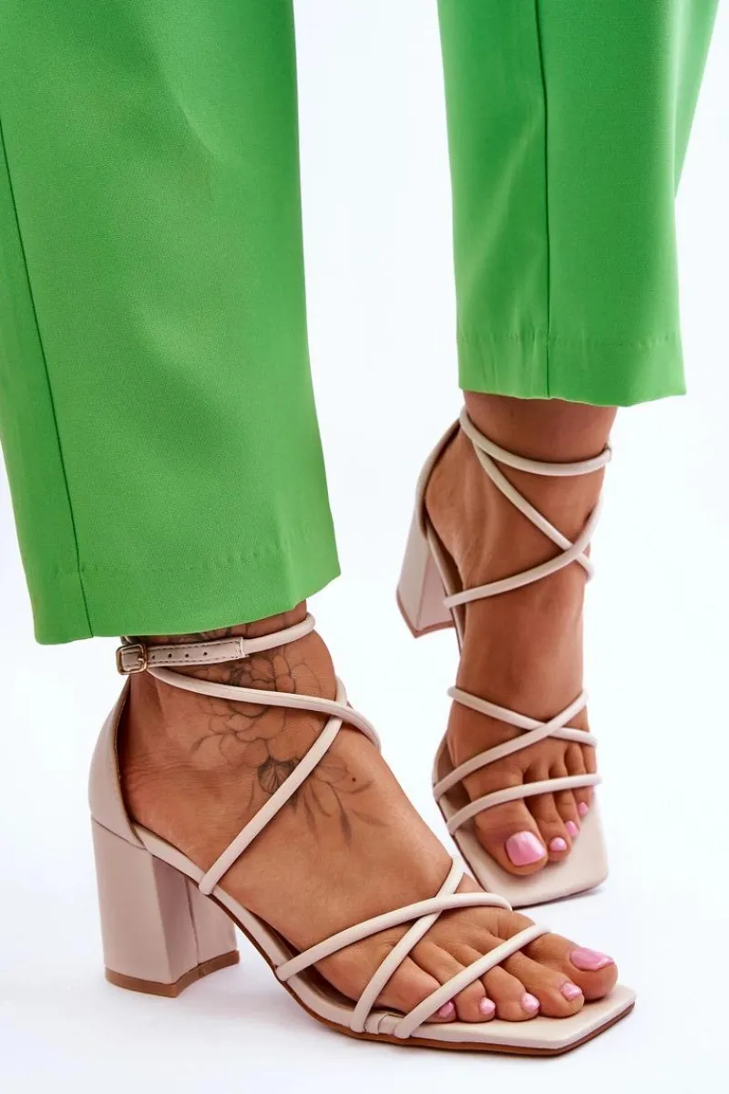 Sandały Na Obcasie>Boto Skórzane Modne Damskie Sandały Na Obcasie Beżowe Primma