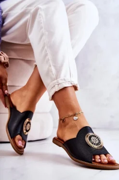 Klapki Damskie Klasyczne>Boto Skórzane Modne Klapki Lewski Shoes 3132/O Czarne