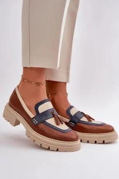 New Laura Messi Skórzane Mokasyny Damskie Brązowe 2835