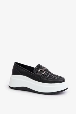 Loafersy Damskie></noscript>Buty damskie Vinceza Skórzane Mokasyny Damskie Na Platformie Z Ozdobą Vinceza 89105 Czarne Czarny