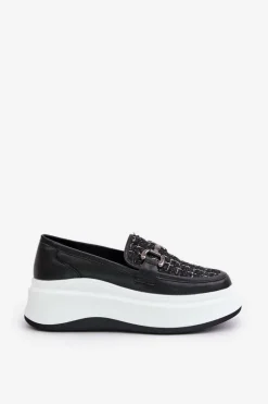 Loafersy Damskie></noscript>Buty damskie Vinceza Skórzane Mokasyny Damskie Na Platformie Z Ozdobą Vinceza 89105 Czarne Czarny