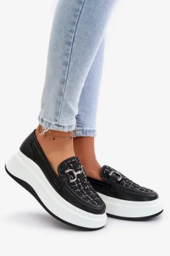 Loafersy Damskie></noscript>Buty damskie Vinceza Skórzane Mokasyny Damskie Na Platformie Z Ozdobą Vinceza 89105 Czarne Czarny