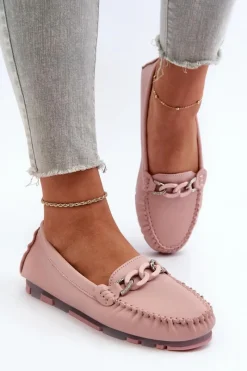 Best Skórzane Mokasyny Damskie Z Ozdobą Różowe S.Barski LR339 Damskie Loafersy Damskie|Mokasyny Damskie Skórzane