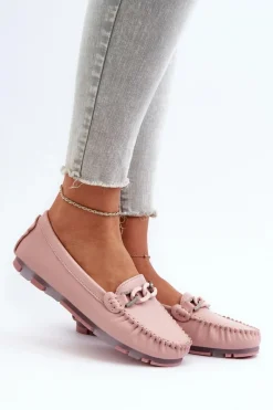 Best Skórzane Mokasyny Damskie Z Ozdobą Różowe S.Barski LR339 Damskie Loafersy Damskie|Mokasyny Damskie Skórzane