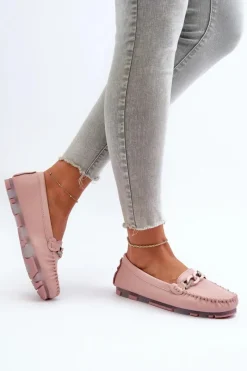 Best Skórzane Mokasyny Damskie Z Ozdobą Różowe S.Barski LR339 Damskie Loafersy Damskie|Mokasyny Damskie Skórzane