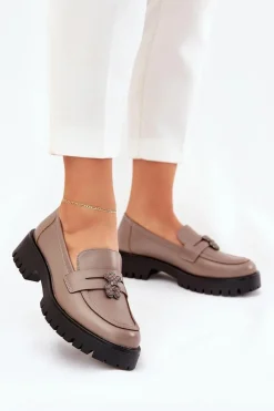 Hot Buty damskie Vinceza Skórzane Mokasyny Damskie Z Przypinką Miś Vinceza 18109 Beżowe Beżowy