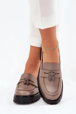 Hot Buty damskie Vinceza Skórzane Mokasyny Damskie Z Przypinką Miś Vinceza 18109 Beżowe Beżowy