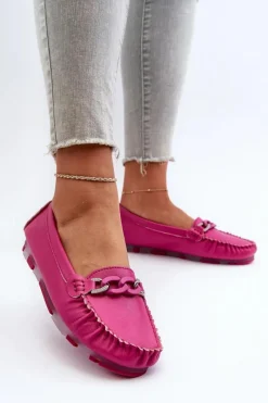 Online Damskie buty S.Barski Skórzane Mokasyny Damskie Z Ozdobą Fuksja S.Barski LR339 Różowy