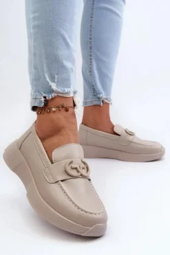Loafersy Damskie|Mokasyny Damskie Skórzane></noscript>Damskie buty S.Barski Skórzane Mokasyny Damskie Na Platformie Beżowe S.Barski LR490