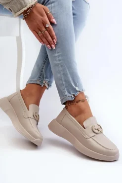 Loafersy Damskie|Mokasyny Damskie Skórzane></noscript>Damskie buty S.Barski Skórzane Mokasyny Damskie Na Platformie Beżowe S.Barski LR490