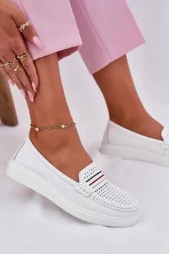 Loafersy Damskie|Mokasyny Damskie Skórzane>Evento Skórzane Mokasyny Damskie Białe Dovema