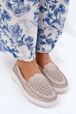 Loafersy Damskie|Mokasyny Damskie Skórzane></noscript>Buty damskie Vinceza Skórzane Mokasyny Damskie Z Ażurowym Wzorem Vinceza 88028 Beżowe Beżowy