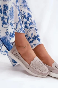 Loafersy Damskie|Mokasyny Damskie Skórzane></noscript>Buty damskie Vinceza Skórzane Mokasyny Damskie Z Ażurowym Wzorem Vinceza 88028 Beżowe Beżowy