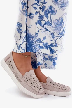 Loafersy Damskie|Mokasyny Damskie Skórzane></noscript>Buty damskie Vinceza Skórzane Mokasyny Damskie Z Ażurowym Wzorem Vinceza 88028 Beżowe Beżowy