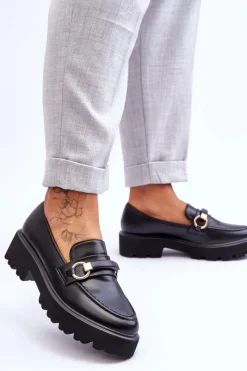 Sale Boto Skórzane Mokasyny Damskie Czarne Camerin