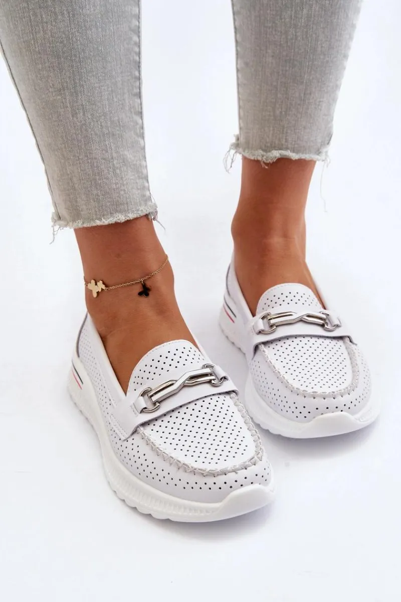 Buty damskie Vinceza Skórzane Mokasyny Damskie Białe Veridinna