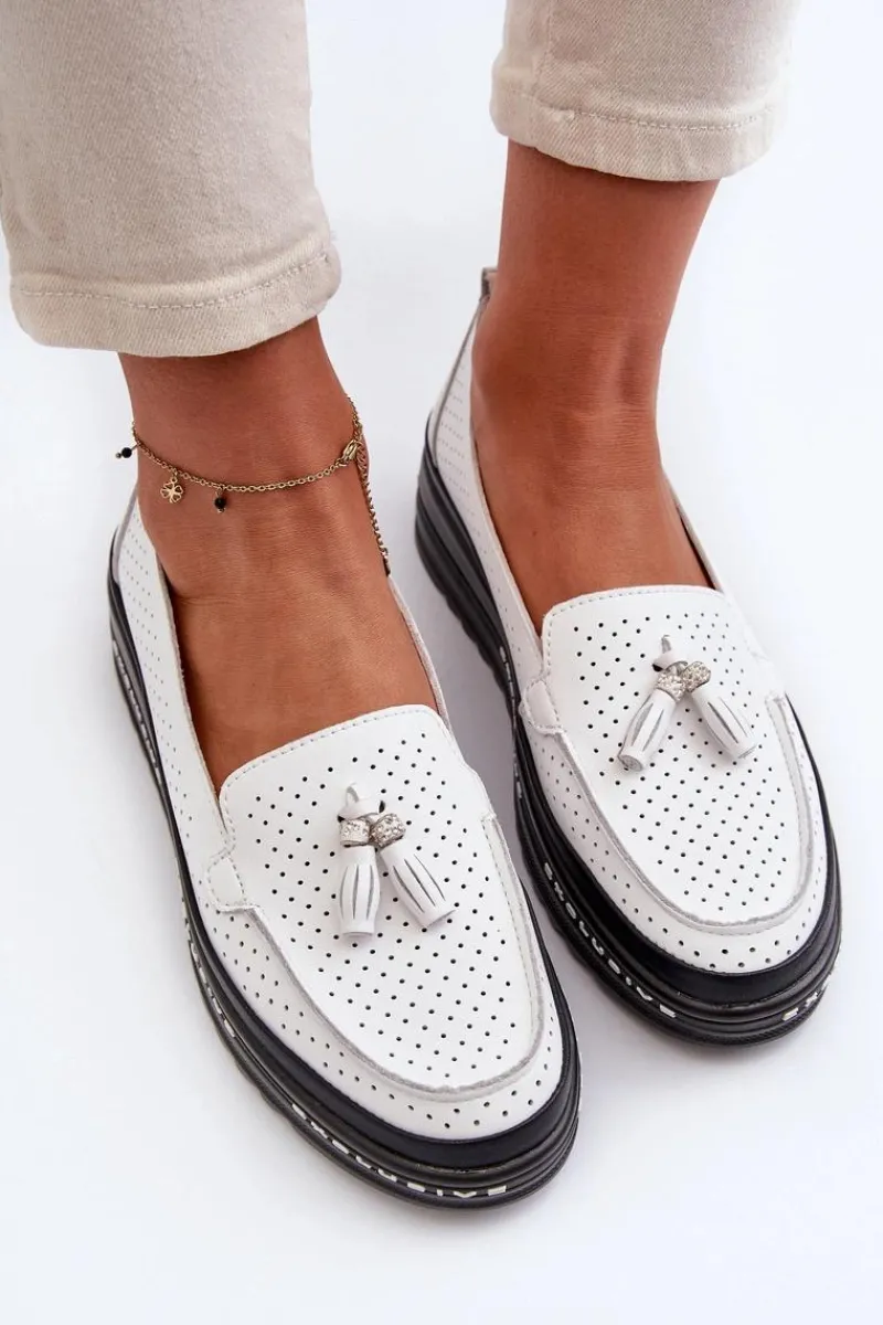 Online Evento Skórzane Mokasyny Damskie Na Platformie Białe Assetnima Biały