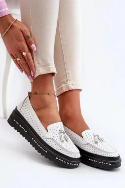 Online Evento Skórzane Mokasyny Damskie Na Platformie Białe Assetnima Biały