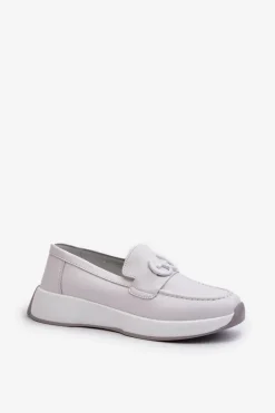 Loafersy Damskie|Mokasyny Damskie Skórzane></noscript>Damskie buty S.Barski Skórzane Mokasyny Damskie Na Platformie Jasnoszare S.Barski LR490 Szary