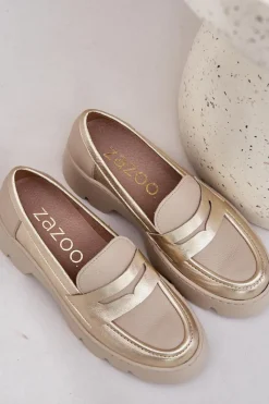 Online Skórzane Mokasyny Damskie Na Platformie I Płaskim Obcasie 20191 Złote Damskie Loafersy Damskie|Mokasyny Płaskie