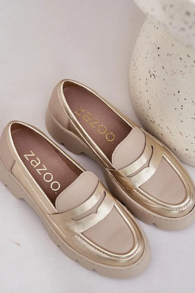 Online Skórzane Mokasyny Damskie Na Platformie I Płaskim Obcasie 20191 Złote Damskie Loafersy Damskie|Mokasyny Płaskie