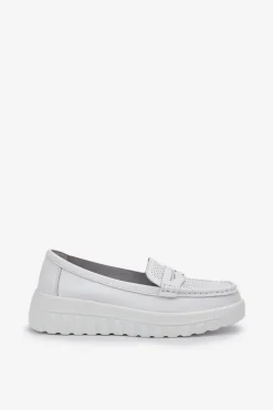 Discount Evento Skórzane Mokasyny Damskie Na Platformie I Koturnie Białe Elanindel Biały