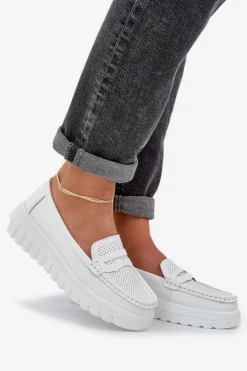 Discount Evento Skórzane Mokasyny Damskie Na Platformie I Koturnie Białe Elanindel Biały
