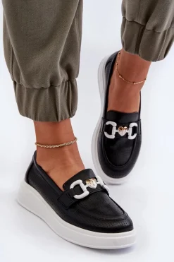 Loafersy Damskie|Mokasyny Damskie Skórzane></noscript>Damskie buty S.Barski Skórzane Mokasyny Damskie Na Platformie Czarne S.Barski LR720 Czarny