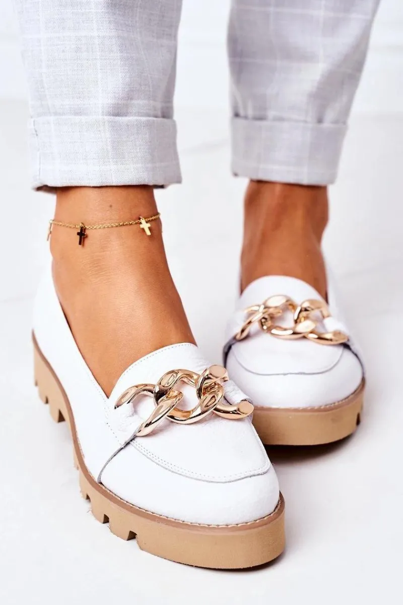 Best Skórzane Mokasyny Lewski Shoes 3040 Białe Damskie Mokasyny Damskie Skórzane
