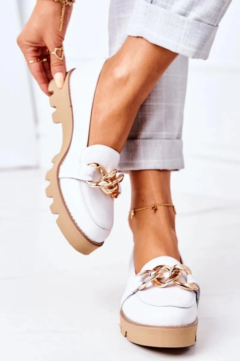 Best Skórzane Mokasyny Lewski Shoes 3040 Białe Damskie Mokasyny Damskie Skórzane