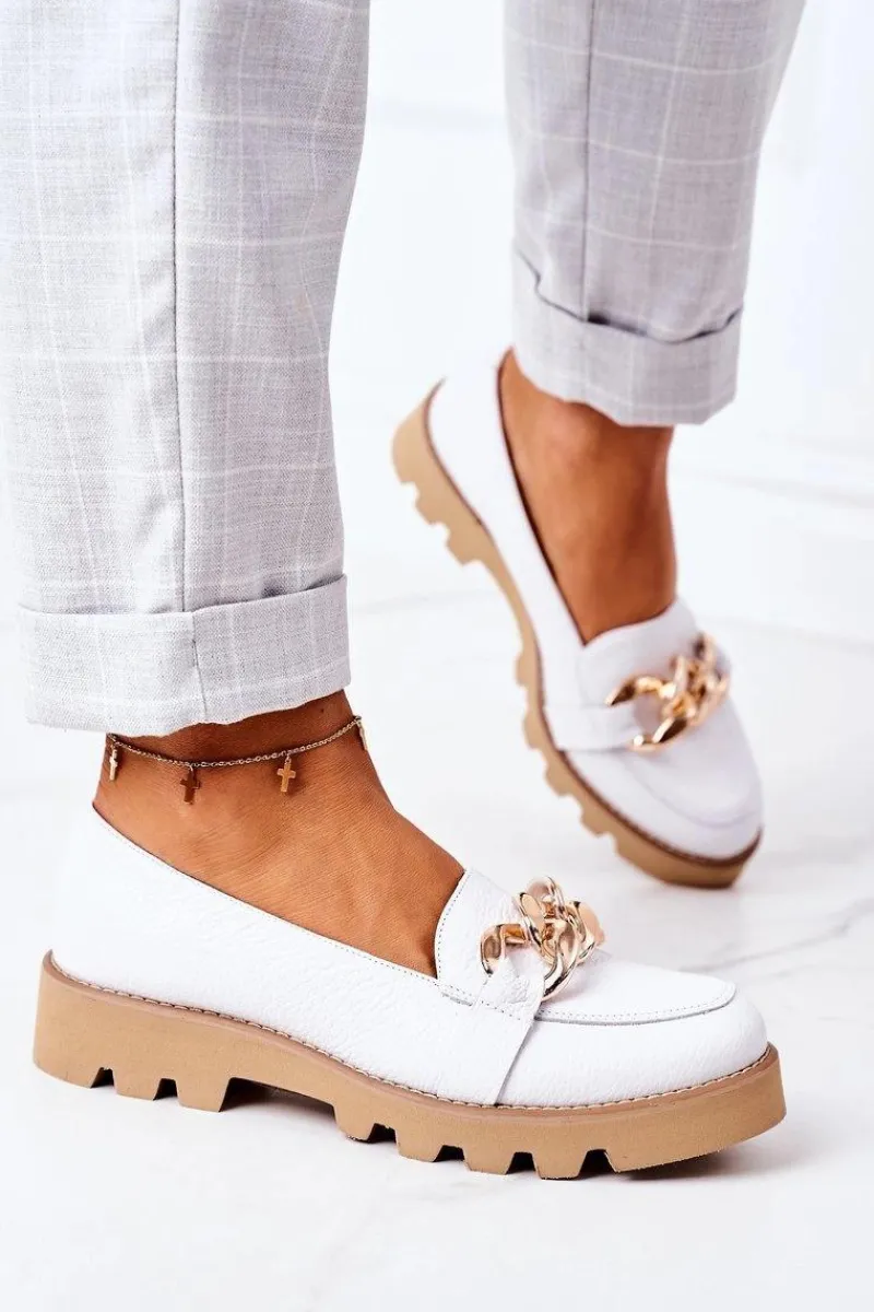 Best Skórzane Mokasyny Lewski Shoes 3040 Białe Damskie Mokasyny Damskie Skórzane