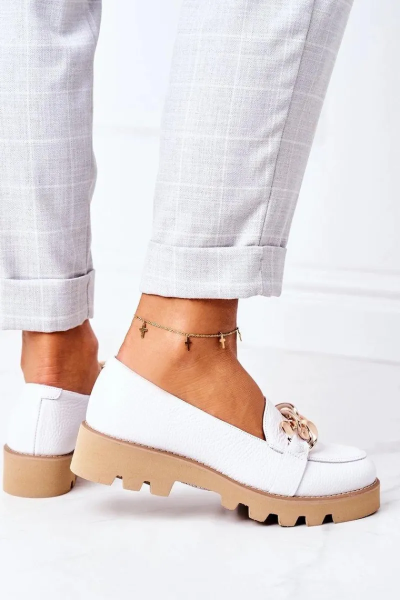 Best Skórzane Mokasyny Lewski Shoes 3040 Białe Damskie Mokasyny Damskie Skórzane