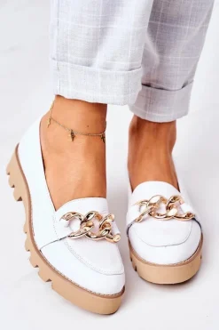 Best Skórzane Mokasyny Lewski Shoes 3040 Białe Damskie Mokasyny Damskie Skórzane