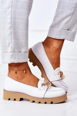 Best Skórzane Mokasyny Lewski Shoes 3040 Białe Damskie Mokasyny Damskie Skórzane
