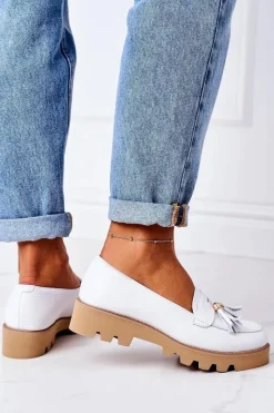 Online Boto Skórzane Mokasyny Lewski Shoes 3053 Białe