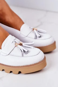 Online Boto Skórzane Mokasyny Lewski Shoes 3053 Białe