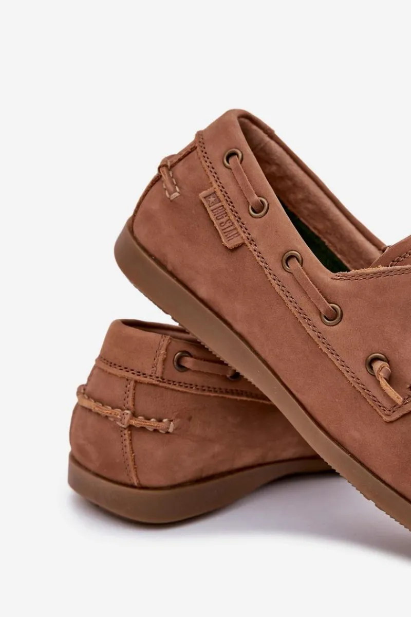 New Skórzane Mokasyny Męskie Big Star RR174162 Camel Męskie Mokasyny Wsuwane