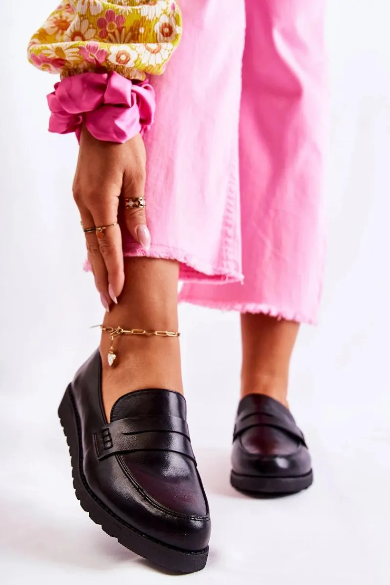 Outlet Boto Skórzane Mokasyny Na Koturnie La.Fi Czarne Alannah