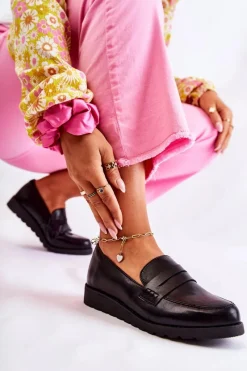 Outlet Boto Skórzane Mokasyny Na Koturnie La.Fi Czarne Alannah