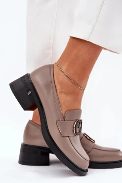 Sale Buty damskie Vinceza Skórzane Mokasyny Na Obcasie Vinceza 18102 Beżowe