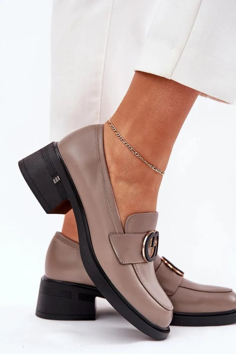 Sale Buty damskie Vinceza Skórzane Mokasyny Na Obcasie Vinceza 18102 Beżowe