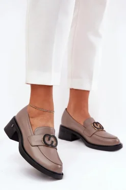 Sale Buty damskie Vinceza Skórzane Mokasyny Na Obcasie Vinceza 18102 Beżowe