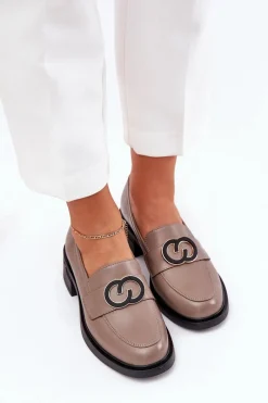 Sale Buty damskie Vinceza Skórzane Mokasyny Na Obcasie Vinceza 18102 Beżowe