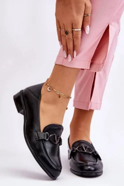 New Skórzane Mokasyny Na Płaskim Obcasie Czarne Marra Damskie Mokasyny Damskie Skórzane