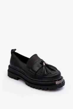 Mokasyny Na Platformie>Boto Skórzane Mokasyny Na Platformie I Płaskim Obcasie Czarne Jorne