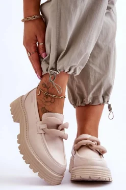 Mokasyny Damskie Skórzane>Big Star Shoes Skórzane Mokasyny Półbuty Big Star LL274581 Beżowe Beżowy